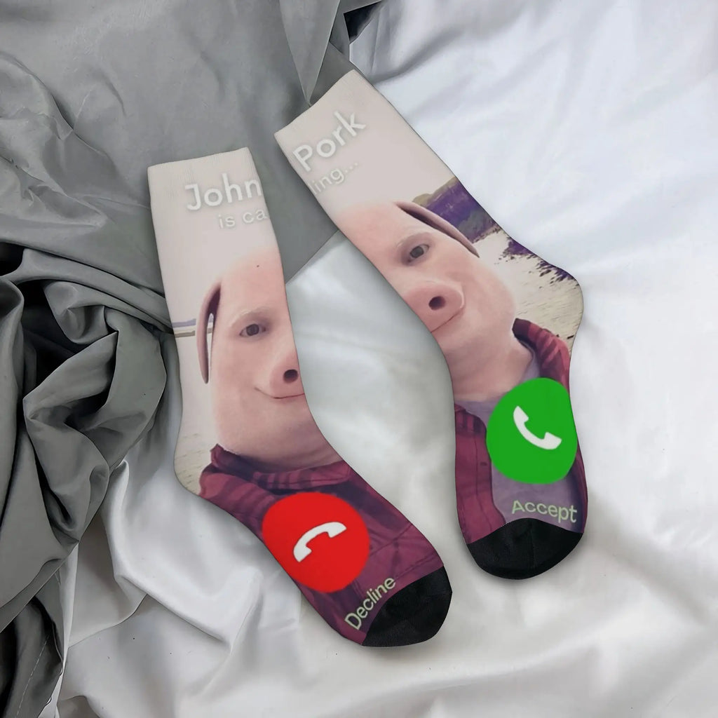 Funny Sock John Pork john pork is calling 8 Hip Hop Quality Pattern Printed Men Crew Socks Novelty Men's Socks