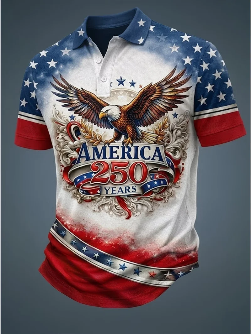 American Flag Eagle Print Couple Men's Polo Shirts Women USA Star Striped Patriotic Casual Sportswear For Independence Day