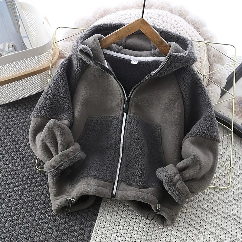 Winter Children Hooded Warmth Fleece Lined Zip Jackets Girls Boys Therme Cotton Outerwear School Kids Outfit Top Coats 3-14Years
