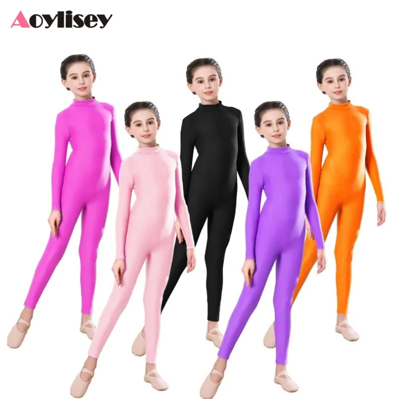 Kids Ballet Skate Dance Wear Girls Gymnastics Bodysuit  Long Sleeve Bodysuit Children Jumpsuit Wear Training Performance Wear