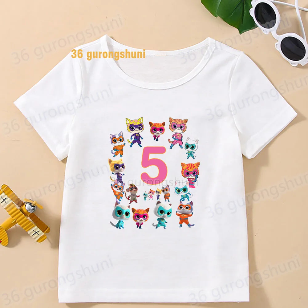 Boys T Shirts Children Clothes superkitties Kids Tshirt super kitties baby T-shirt 4 5 6 birthday summer Tops For Girls-clothing