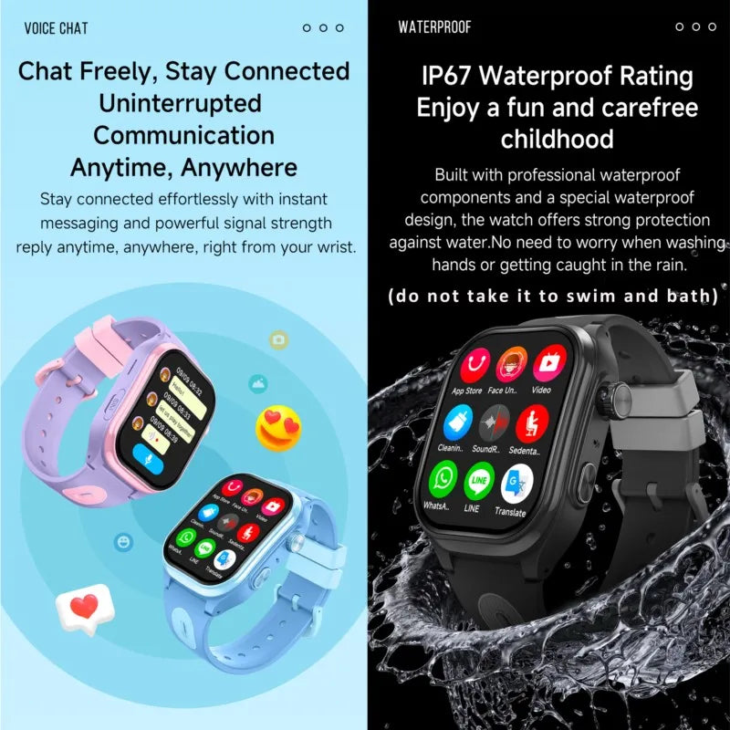 Kids 4G Smartwatch with 2.0 Inch HD Screen, 2+16GB Memory, GPS WiFi Locator, Video Call Camera, Waterproof Child Monitor Watch