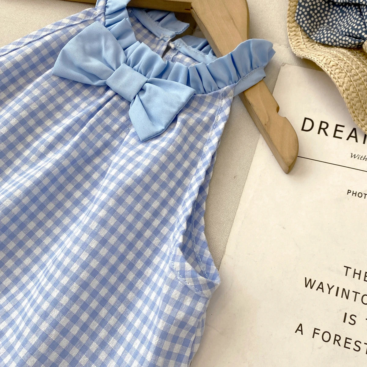 Kids Dresses for Girls Summer Casual Checkered Bow Halter Neck Dress Children's Clothes Girl Clothes