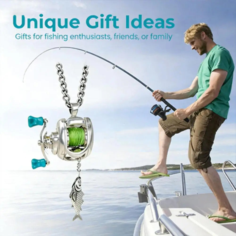 Mini Fishing Reel Jewelry Set Fashion Fishing Reel Necklace For Men Women Rotatable Funny Personalized Fishing Pendant Necklace