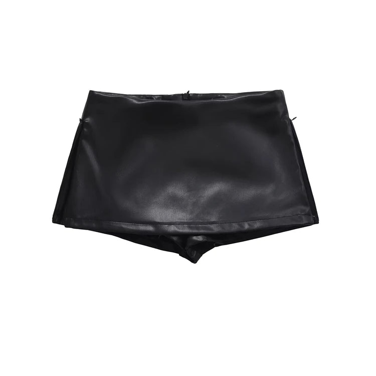 Summer Faux Leather Mini Skirts With Safety Shorts PU Skirts For Woman Low Waist Skirts Luxury Designer Slit Pencil Skirts Brown