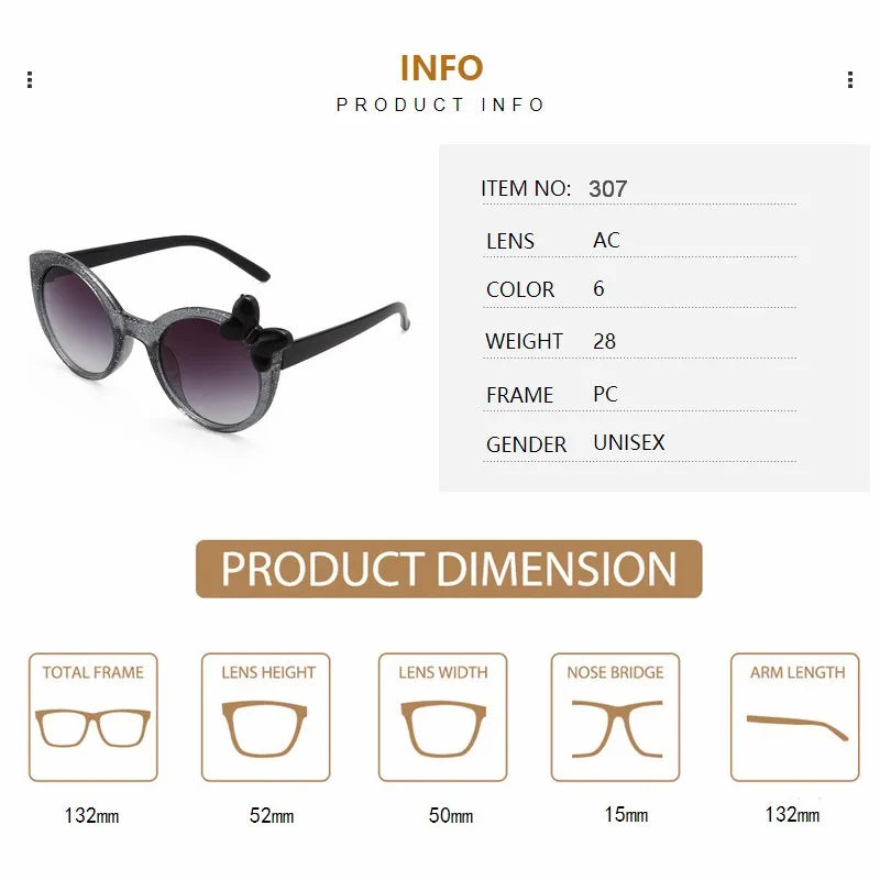 Kids Bowknot Sunglasses UV400 Sun Glasses Fashion Eyewear for Boys & Girls Children's Sunglasses 3-12 Years Old