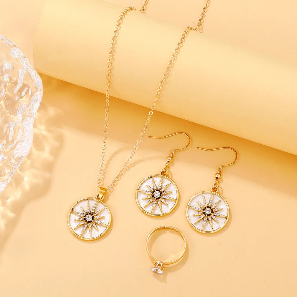 4PCS Women Jewelry Set , Fashion Women's Necklace Earrings Ring,  Minimalist Jewelry