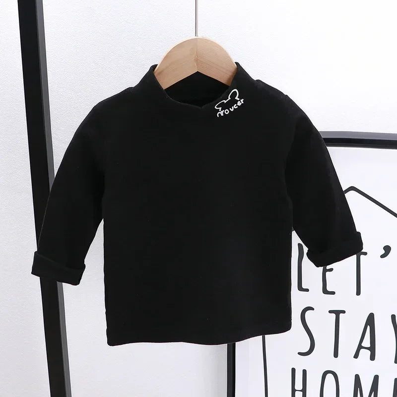Children Clothing Girls Long Sleeve T-Shirt Soft Fabric Half-High Collar and Puff Sleeves Perfect for Play and School T-Shirts
