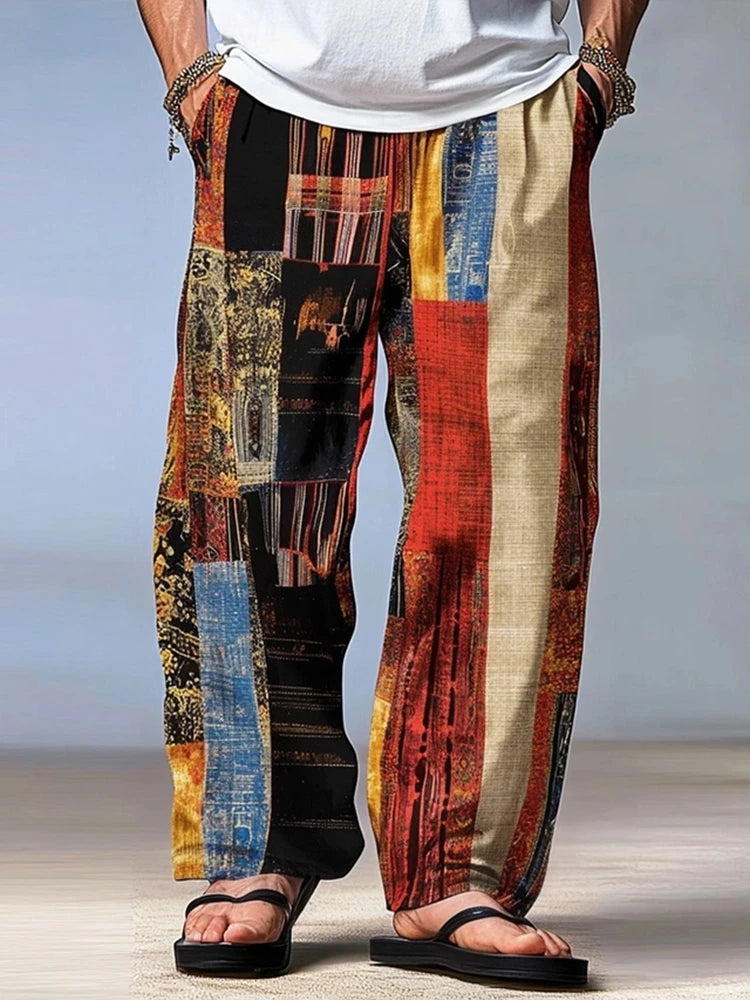 Men's Trousers Pants Beach Pants Drawstring Elastic Waist Summer 3D Print Stripe Graphic Prints Geometry Comfort Casual Pants