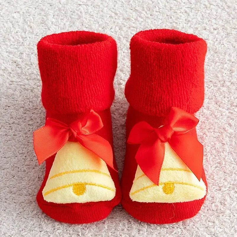 New Kids Christmas Cartoon Socks Girls Boys Non-slip Cotton Toddlers Socks Newborns Infants Short Socks Clothing Accessories