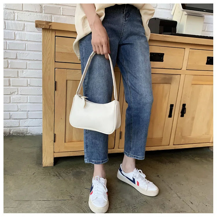 1pc Retro Soft PU Leather Women Shoulder Underarm Bag Casual Solid Color Small Top-Handle Handbag Ladies Fashion Shoulder Bag