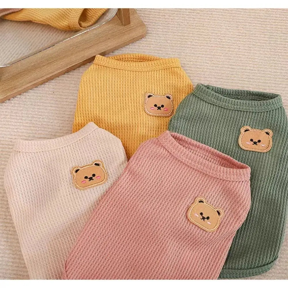 Cute Waffle Dog Clothes Breathable Thin Pet Cat Clothing Sweat-absorbent Solid Color Dog T-shirt