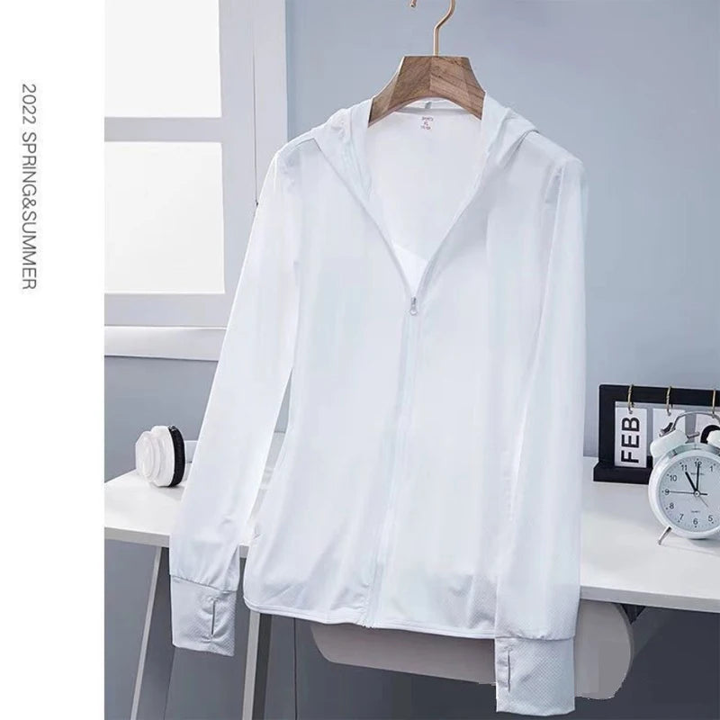 UPF50+ Sun Protection jacket women Ice Silk Hooded Coat for Summer Air Conditioning Clothing Breathable Solid Color
