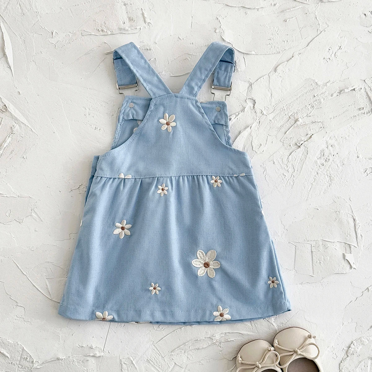 Toddler Infant Girls Denim Dresses Flowers Embroidery Strap Knee-Length Kids' Dresses One-piece 0-3 Years Overall Girl Clothes