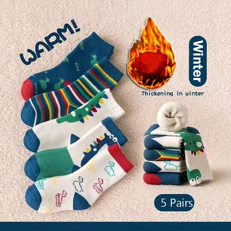Children Winter Socks Boys Girls Socks 5 Pairs  Warm Cotton Solid Socks Kids Thicken Sock