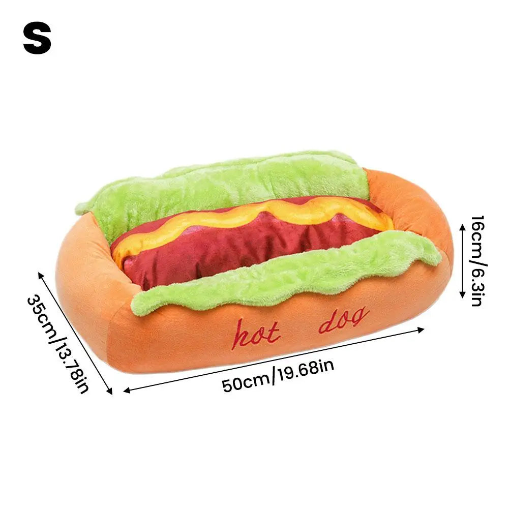 Plush Hot Dog Pet Bed Detachable Pet Nest Warm Soft Sleeping Cushion Cute Cartoon Sausage Design Dog Bed Cat Sofa Pet Accessory