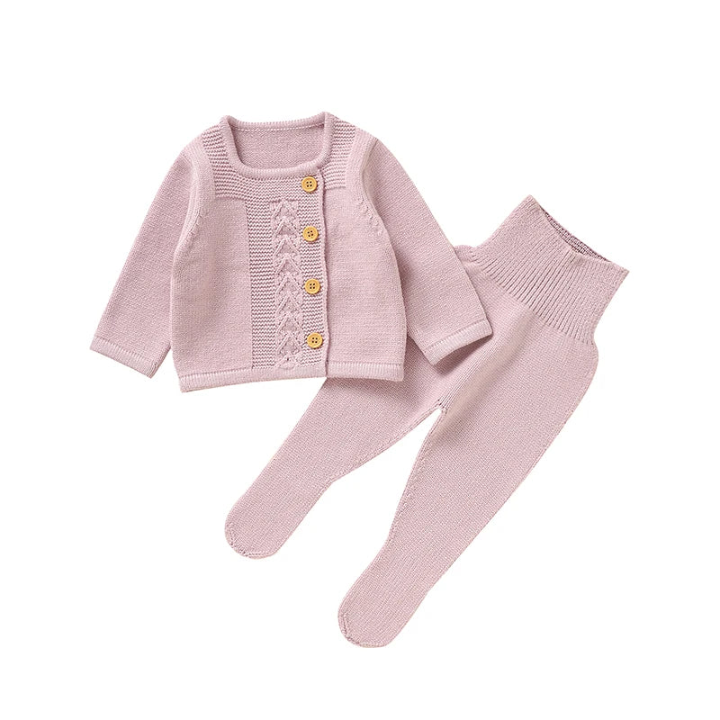 Toddler Kids Girls Clothes Autumn Winter Solid Long Sleeve Knitted Infant Knitwear Coats+Trousers Children 2pcs Outfits Sweaters