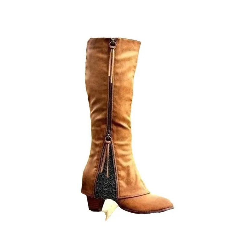 2025 New Women Boots Fringed Women's Shoes Winter Flock Knee High Boots Fold Over Design Lace Side Zipper Designer Shoe 34-43