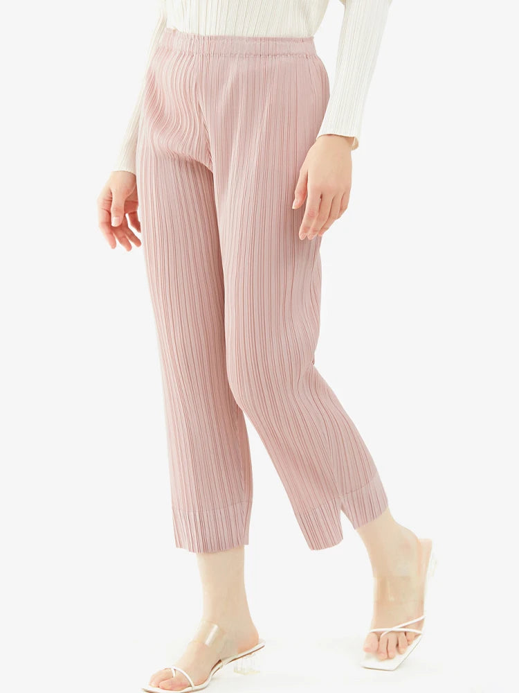 Miyake Pleated Simple Casual Ankle-Length Pants Spring Summer Autumn Pencil Pants Korean Fashion Women Basics Trousers In Stock