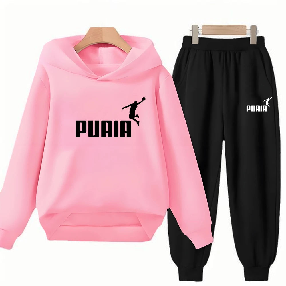 Children's Hoodies Top+Trousers Suit Girls Boy Age 3-12 Coat Casual Toddler Sweatshirt Hood Black Long Sleeves Clothing