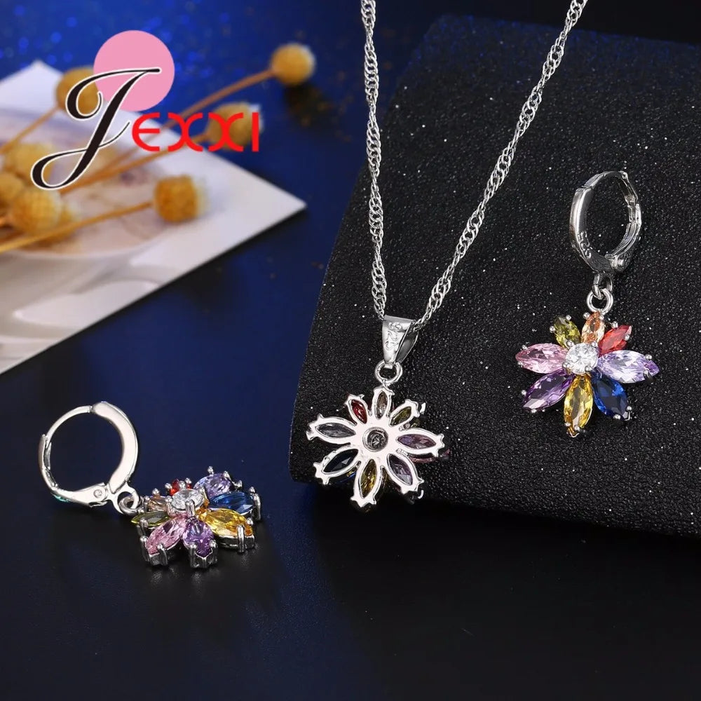 Women Pretty Jewelry Decoration Hot 925 Sterling Silver Cubic Zirconia Jewelry Set Pendant Necklace Earring Sets Promotion