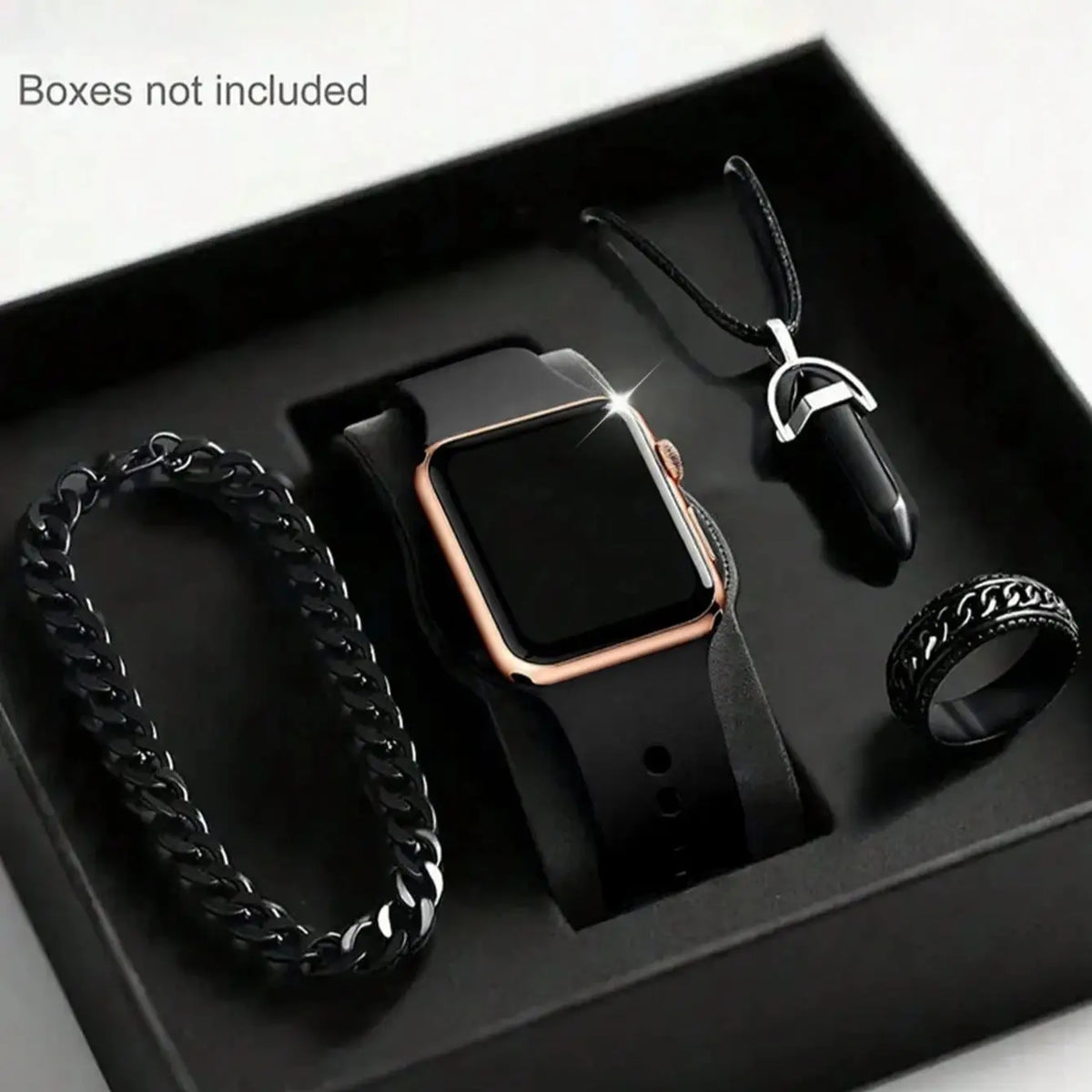 Men's LED Square Watch And Jewelry Set Birthday Gift Non-Smartwatch Box Not Included