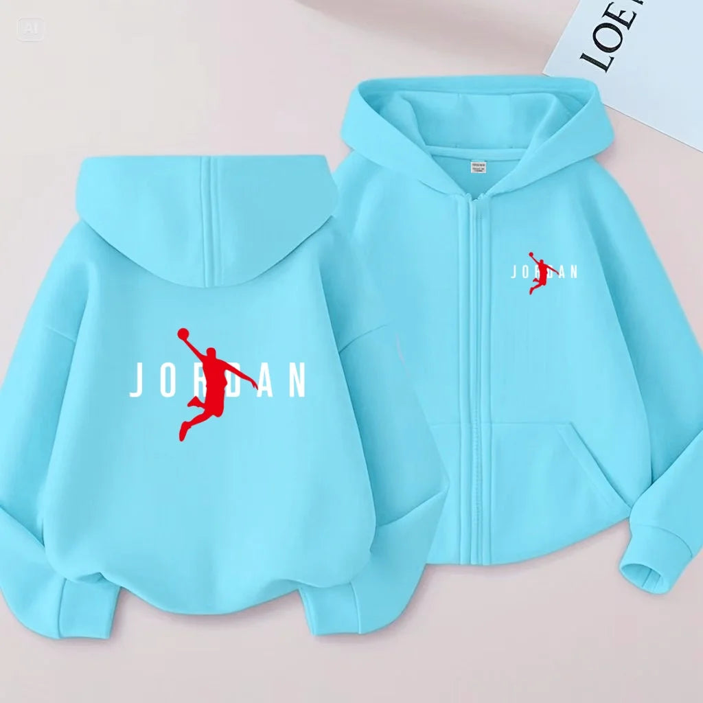 kids Autumn Winter Sweatshirt Basketball Charming Clothing Zipper Style Hoodie Girl Boy 3-12 Years Fashion Blue Black White Coat