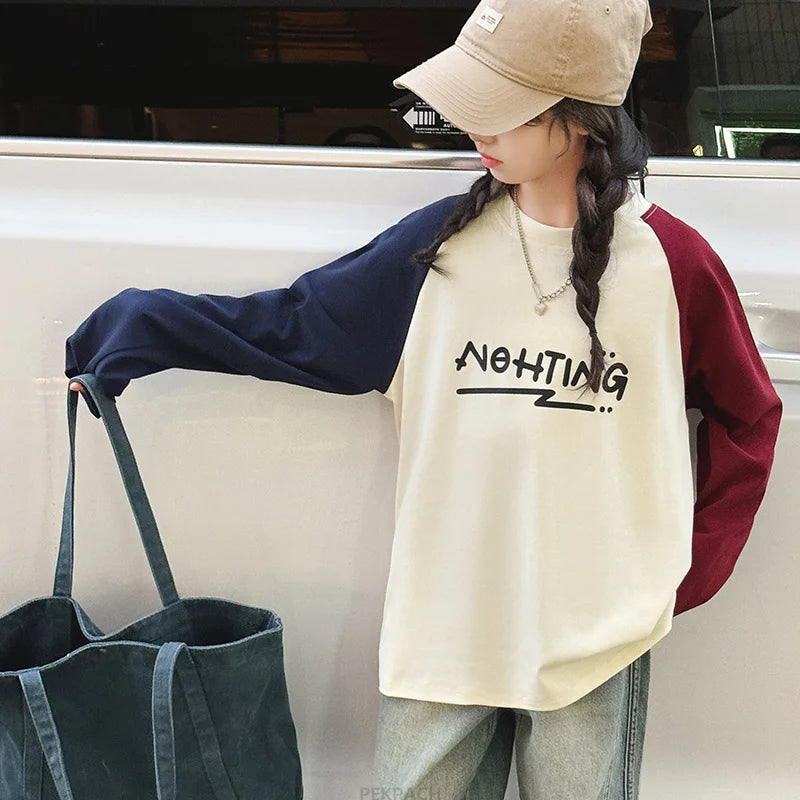 Children Sweatshirt for Girls New Spring Fall Clothes Cute Cartoon Pattern Pullover Loose Top Kids Korean Polo Sweatshirts 5-14Y
