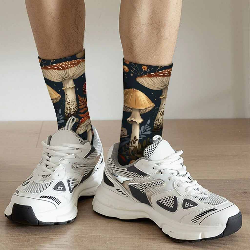 Retro Fantasy Style Mushroom Men's Socks Unisex Novelty Funny Sports Socks Comfortable Breathable Non-slip Casual Socks Gifts