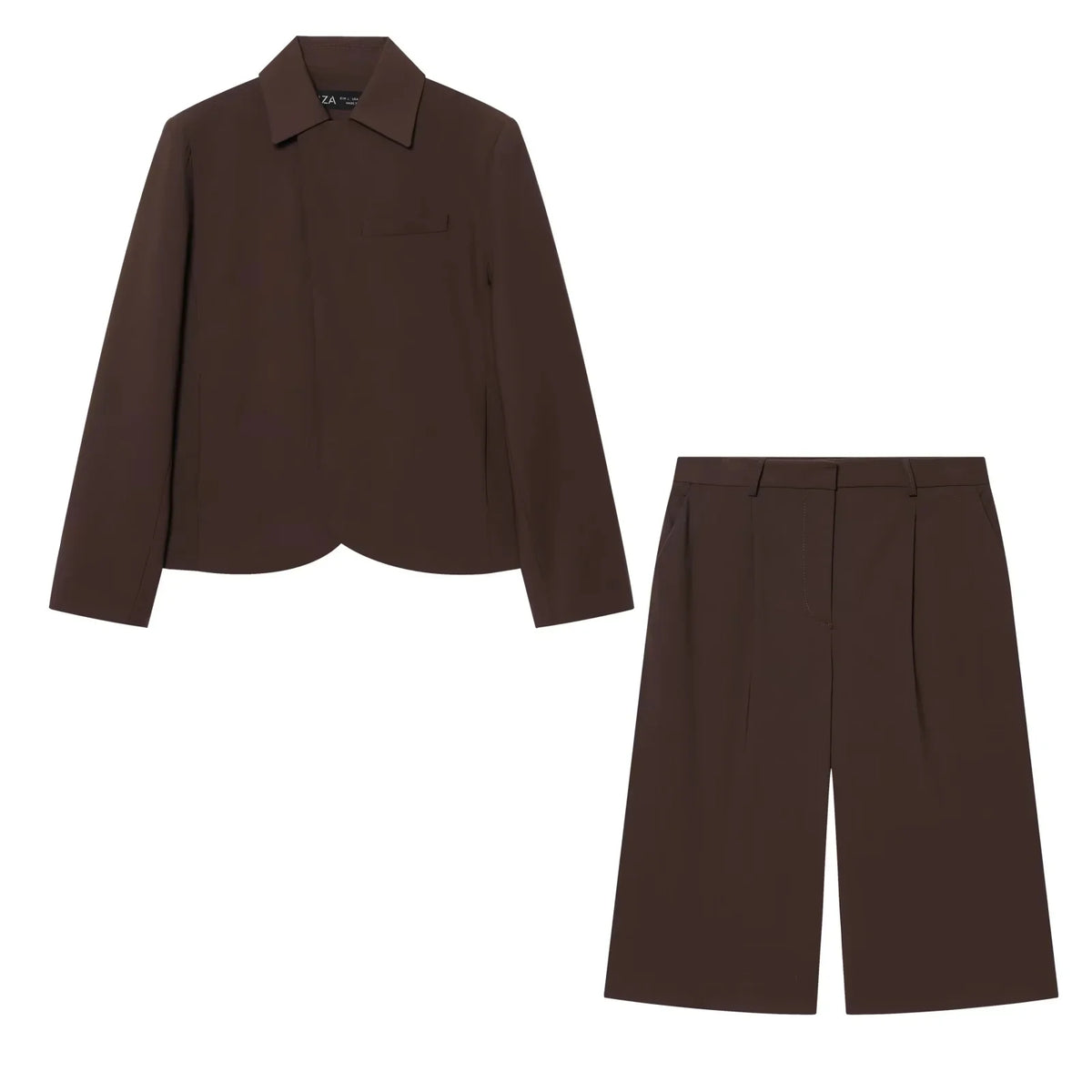 KONDALA Women Office Lady Casual Chic Brown Blazer Suit Long Sleeve Blazer Zipper Half Pants Fashion 2026 Spring Summer Suit