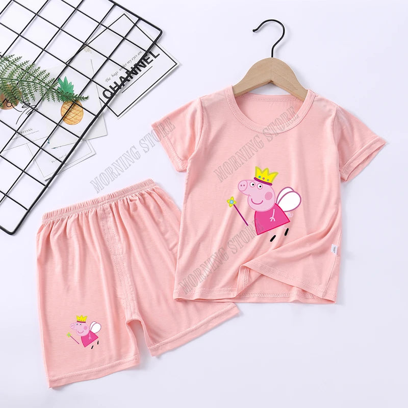 Peppa Pigs Children Pyjamas Sets Cartoon Girls boys Sleepwear Short Sleeved Clothes Kid Pajamas Set Baby Shirt Tops Clothing