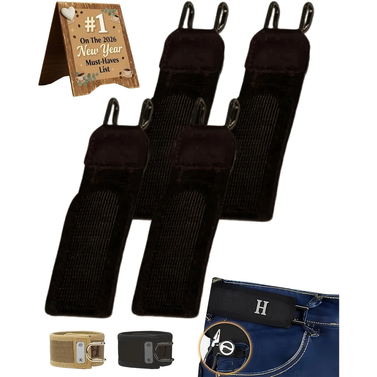 Four Men'S Belts, No-Buckle Belt with Hooks, Tactical Metal Hook Elastic Belt, an Adjustable Magic Tape No-Buckle Belt for Men