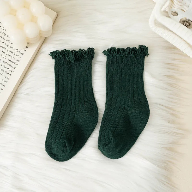 Kids Short Socks Ruffle Baby Girls Toddlers Cute Soft Cotton Sock Lace Flower Children School Uniform Socks For 0-8 Years