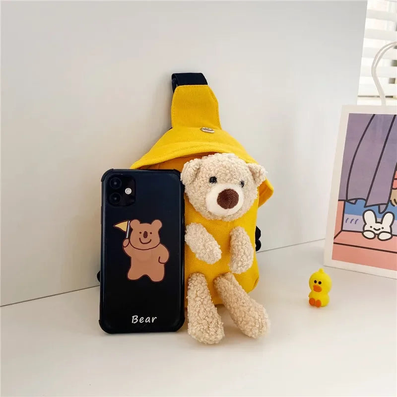 Children's Bags Winter New Messenger Bag Cute Bear Chest Bag Korean Version Trend Boys and Girls Mini Canvas Bag messenger bag