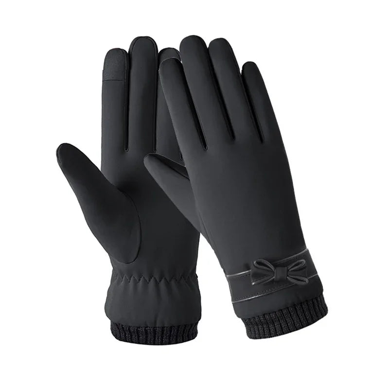 Fashion Winter Women Gloves Windproof Internal Plush Warm Lady Mittens Touch Screen Skin-friendly Soft PU Leather Female Gloves