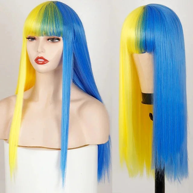 Wigs for Women Yellow and Black Wig Long Straight hair Cosplay Wig Halloween wig Two Tone Ombre Color Women Synthetic Hair Wigs