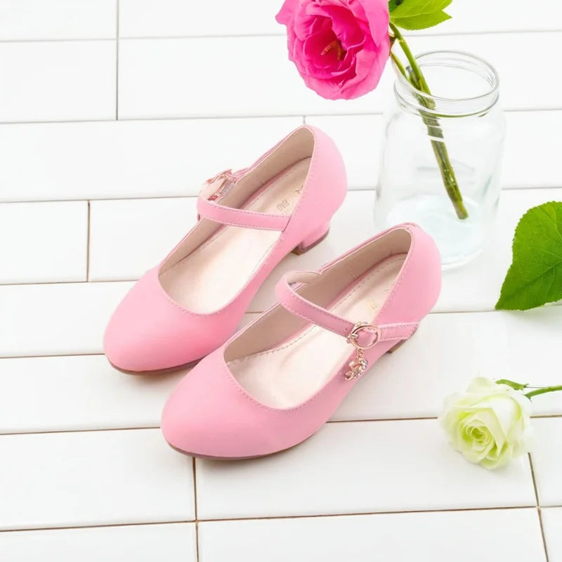 Children Girls Leather Shoes White Princess High Heel Shoes For Kids Girls Performance Dress Student Show Dance Sandals 28-41
