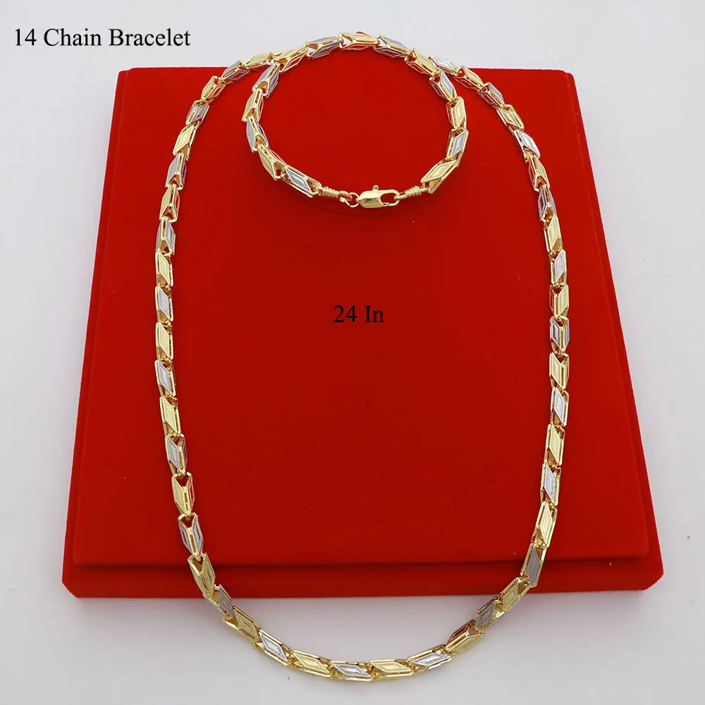 60cm High Quality Necklace 14K Gold Plated Jewelery for Men and Women Chain with Hand Chain Bracelet