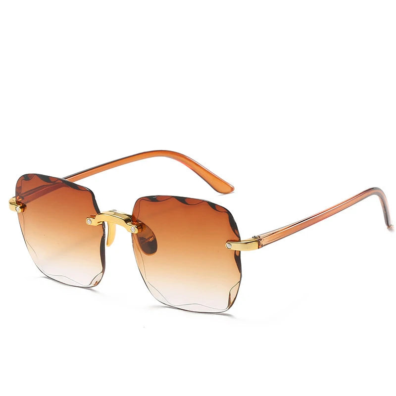 Sunglasses For Women ladies Rimless Sun glasses Diamond cutting Lens Brand Designer Ocean Shades Vintage female glasses eyewear