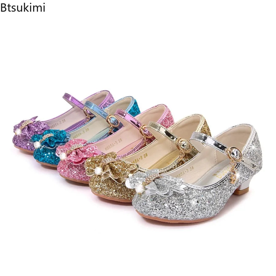 New Spring and Autumn Girls' High Heels Princess Dance Shoes Girls' Children's Shoes Shining Soft Leather Fashion Party Wedding