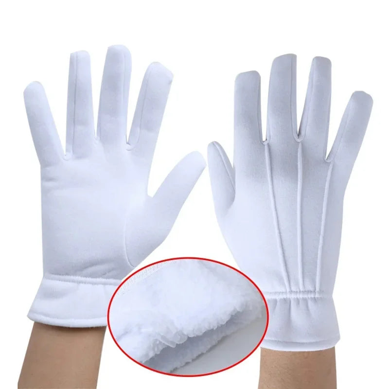 Men White Warmer Gloves Formal Tuxedo Honor Guard Parade Shuffle Dance Jewelry Care Performance Party Magic Show Butler Gloves