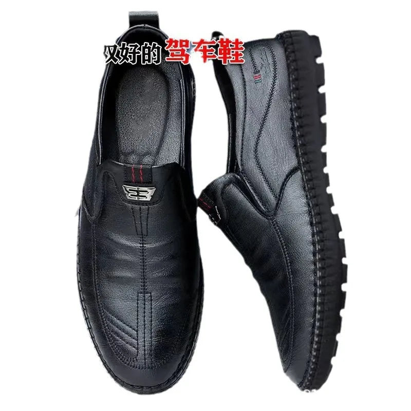 2026 Mens Leather Loafers Non Slip Walking Flats Breathable Outdoor Slip on Casual Shoes for Male Work Office Driving Sneakers
