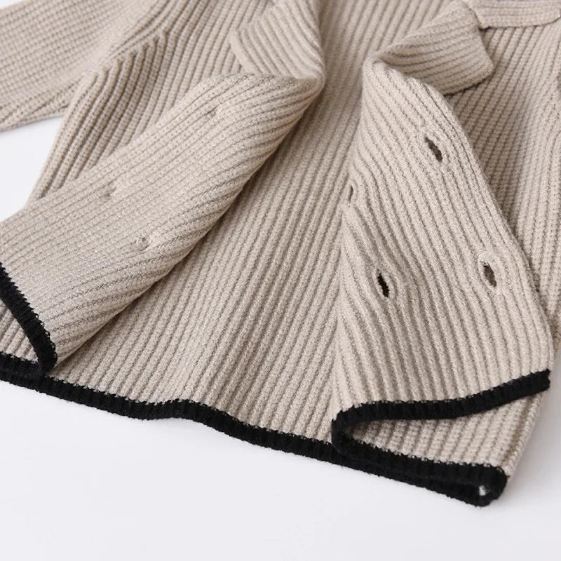 2025 Korean Breasted Sweater Jacket Children Vintage Knitted Cardigans Baby Cardigans Boys Winter Knit Sweaters Coat Kids Double