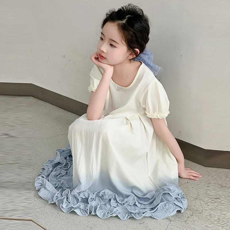 Kids Children Fashion Summer Tie Dye Dress with Ruffles for Girls Casual Tiedye Wedding Dress Size 5 6 7 8 9 10 11 12 13 14