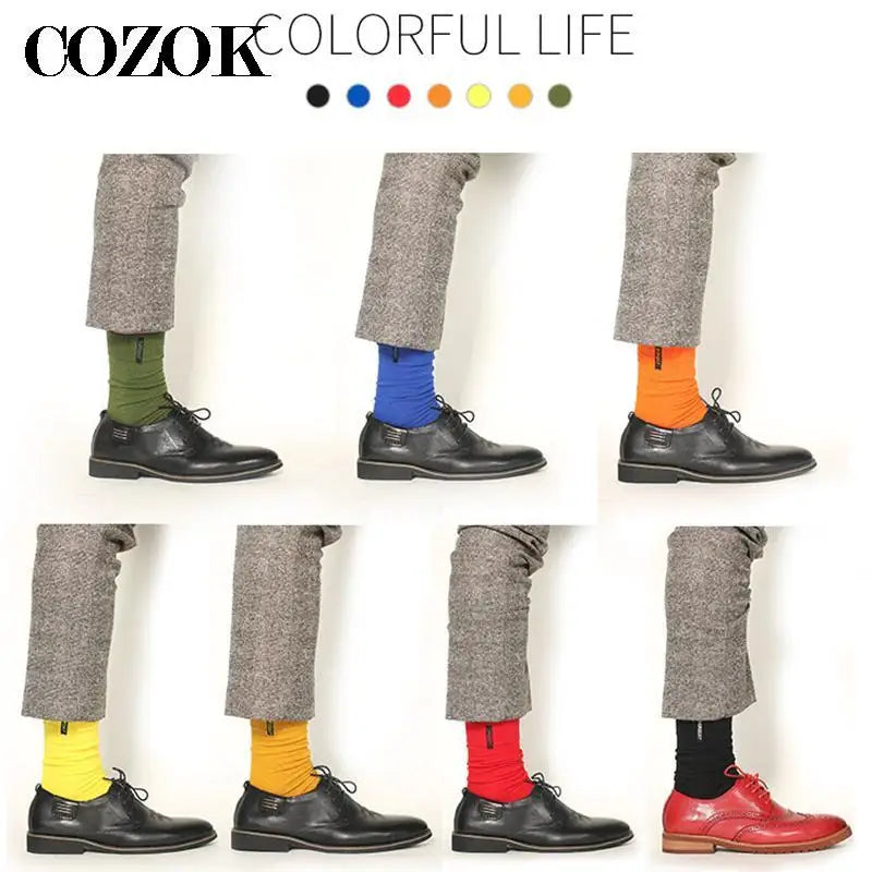7 Pairs Fashion Mens Socks Combed Cotton Solid Color Business Socks For Man British Style Multi-colored Week Socks For Men Dress