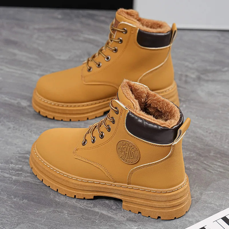 Women's Boots 2026 High Top Workwear Boots British Style Korean Version Thick Soled Lace Up Anti Slip Warm Waterproof Boots