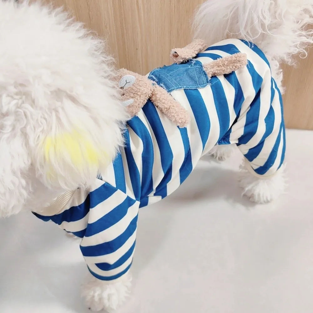 Cartoon Pattern Kawaii Pet Clothes Keep Warm Cotton Winter Puppy Clothes Animal Clothing Striped Pajamas Dog Jumpsuits Chihuahua