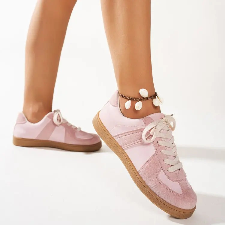 Women's Flat-bottomed Sneakers Spring and Autumn 2025 Series Fashion Casual Lace-up Comfortable Low-cut Shoes Zapatos De Mujer