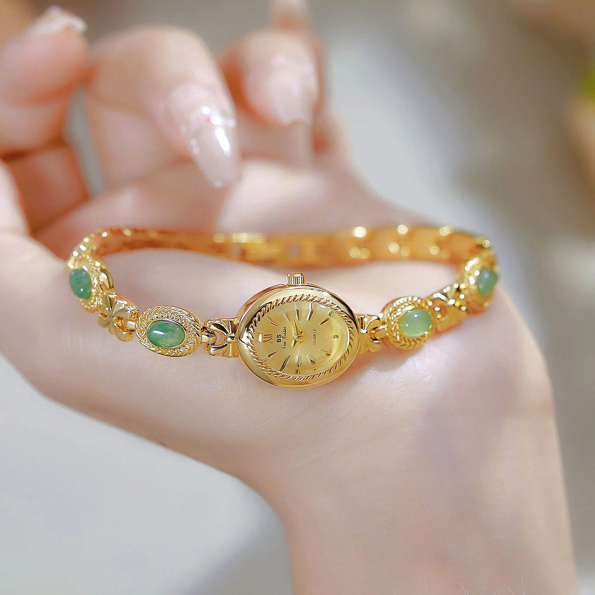 Elegant Women's Watch Jade Bracelet Small Clock Original Brand Fashion Quartz Watches Luxury Golden Wristwatch Gifts For Women