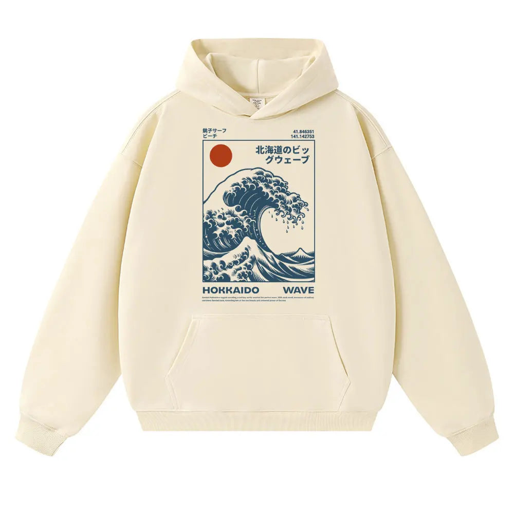 Japanese Style Hokkaido Wave Vintage Hoodie Men Women Harajuku Fashion Hoody Sweatshirt Oversized Autumn Winter Casual Sportwear